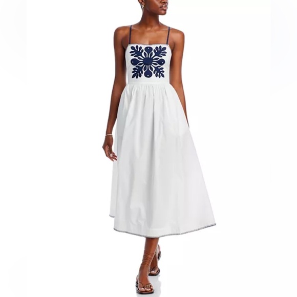 Ciao Lucia Dresses & Skirts - Ciao Lucia White Midi Dress with Navy Embroidered Bodice